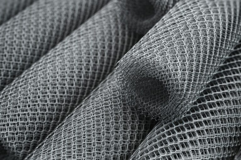Coils of steel wire. Rabitz mesh netting rolls in warehouse.