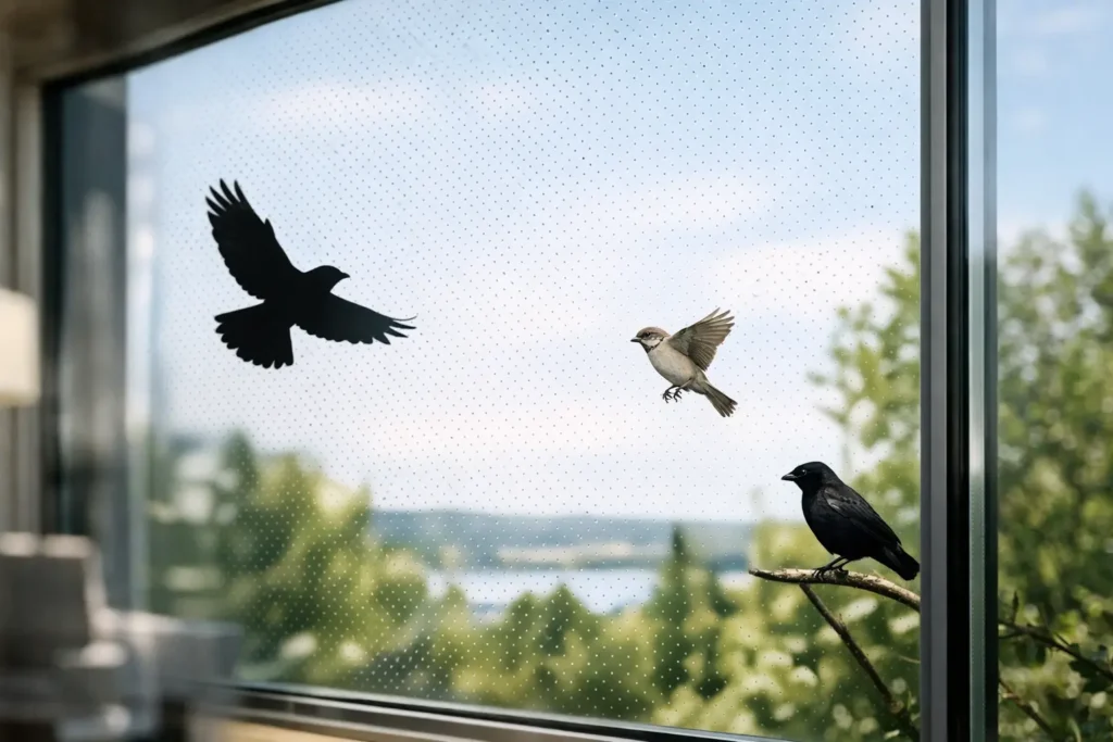 Vogelschlagschutzfolie für große Fenster