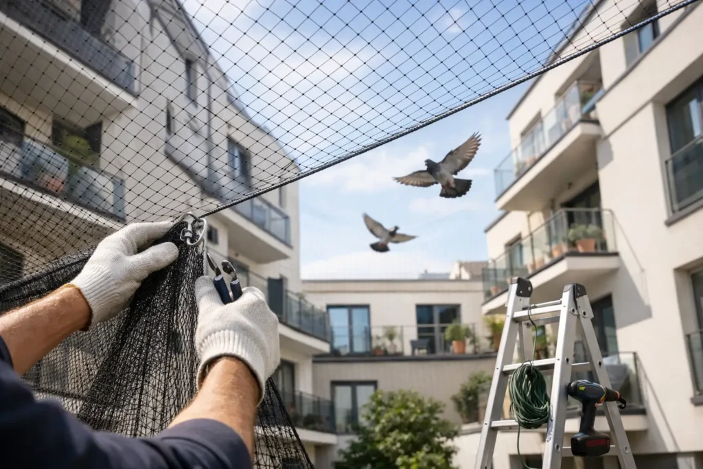 Vogelschutznetz im Innenhof richtig montieren